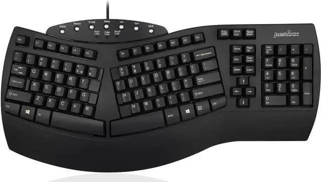 Main image of Per-xx PERIB-O-ARD-512 Wired Ergonomic Split Keyboard with 7 Multimedia Keys & Integrated Wrist Rest, Black