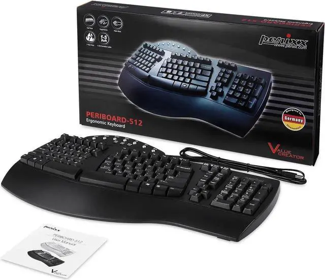 Alt view image 2 of 7 - Per-xx PERIB-O-ARD-512 Wired Ergonomic Split Keyboard with 7 Multimedia Keys & Integrated Wrist Rest, Black