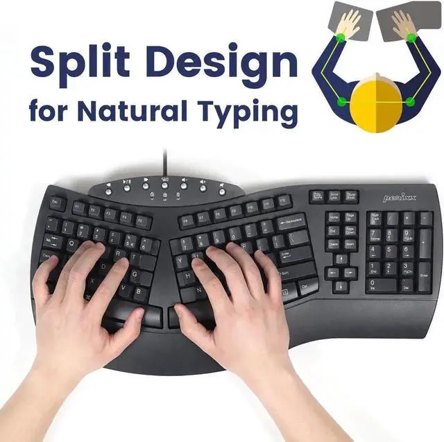 Alt view image 7 of 7 - Per-xx PERIB-O-ARD-512 Wired Ergonomic Split Keyboard with 7 Multimedia Keys & Integrated Wrist Rest, Black