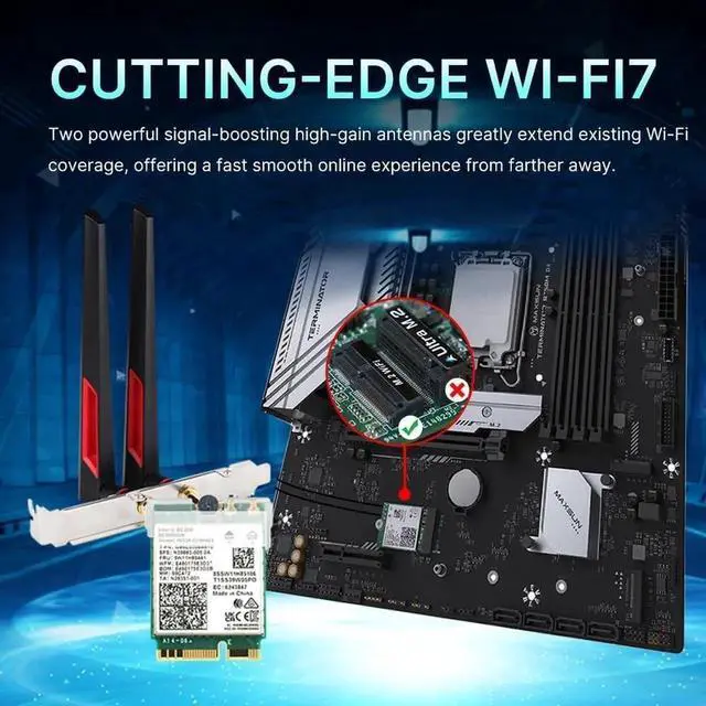 Alt view image 7 of 7 - AUTYUE Wireless Adapter WiFi 7 Network Card, BT5.4 BE200NGW 7th WiFi Adapter, M.2 Mini Desktop kit WiFi 7 Adapter 802.11BE Tri-Band 8774Mbps WiFi not Support AMD Motherboards for Win 10/11 10Dbi