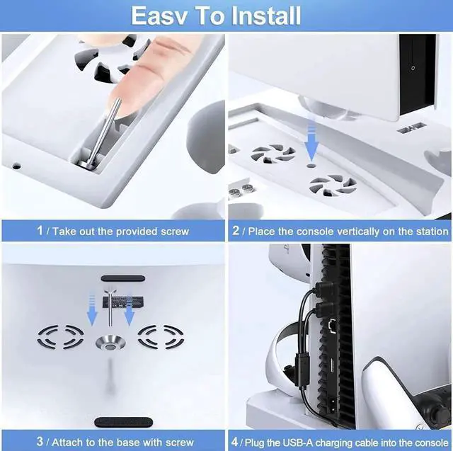 Alt view image 7 of 7 - Fast Charging Stand for PSVR 2 & PS5 Console, [5 in 1] Stand with Cooling Fan, Dual Controller Magnetic Charging Port for PSVR 2 & PS5, Charging Indicator Light, Storage Stand Perfect for PSVR 2 & PS5