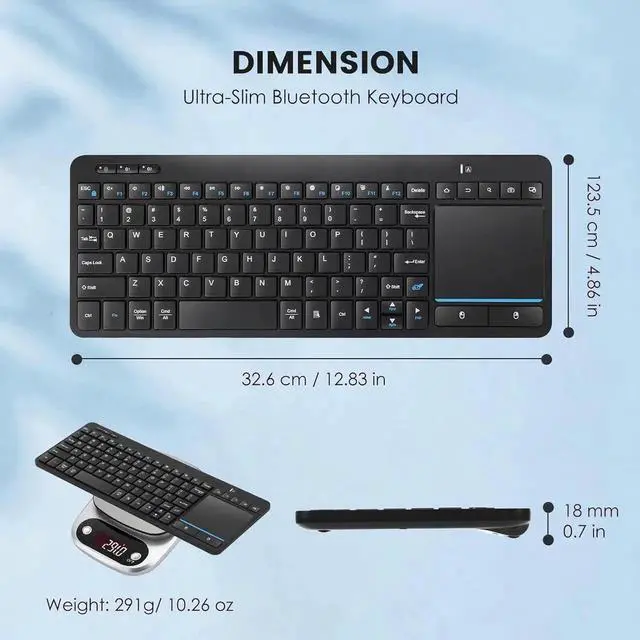 Alt view image 3 of 7 - Multi-Device Wireless Bluetooth Keyboard with Touchpad-Wireless TV Keyboard with Multi-Touch Big Size Trackpad,Support 3 Devices for TV,Windows, Android, Chrome OS, Laptop, Tablet
