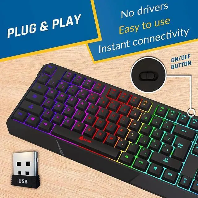 Alt view image 5 of 6 - Corn Wireless Gaming Keyboard RGB New 2023 Version - Long-Lasting Rechargeable Battery - Quick and Quiet Typing - Water Resistant Backlit Wireless Keyboard for PC PS5 PS4 Xbox One Mac - Black