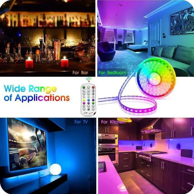 Alt view image 4 of 7 - 50ft/15M LED Strip Lights, HRDJ RGB LED Light Strip Music Sync RGB LED Strip,5050 SMD Color Changing LED Strip Light Bluetooth Controller + 24 Key Remote LED Lights for Bedroom Home Party