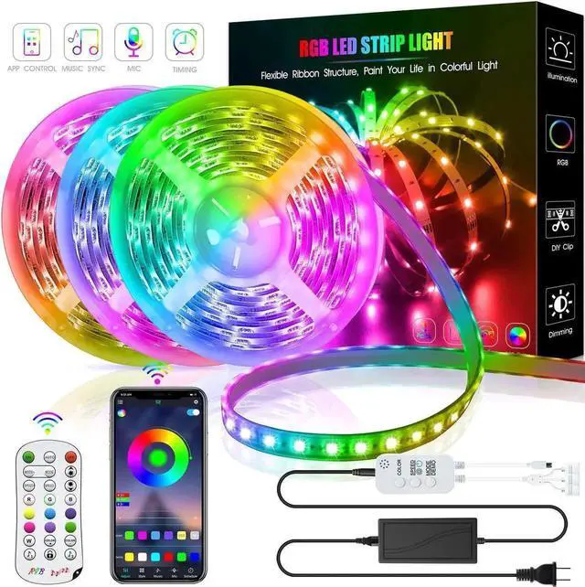 Alt view image 6 of 7 - 50ft/15M LED Strip Lights, HRDJ RGB LED Light Strip Music Sync RGB LED Strip,5050 SMD Color Changing LED Strip Light Bluetooth Controller + 24 Key Remote LED Lights for Bedroom Home Party