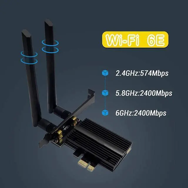Alt view image 3 of 7 - WiFi 6E 5400Mbps AX210 wireless PCIe card, updated to 6G/5.8G/2.4GHz Tri-Band, Bluetooth 5.2, 802.11AX Internal Network Adapter for PC with MU-MIMO, Ultra-Low Latency, Support Windows10 (64bit)