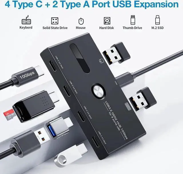 Alt view image 6 of 7 - 10Gbps USB 3.2 Gen 2 USB C Hub, 6 Ports USB C Splitter, USB C to USB C and USB A Hub for PC, Laptop, Mac-Book Pro/Air, i-Mac, Surface Pro, Chro-m-e-book, Etc (HUB ONLY, Not Support Charging/Monitor)