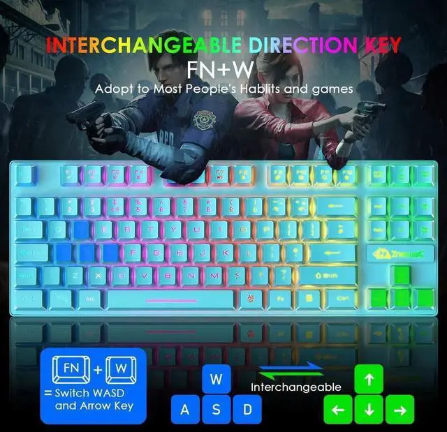 Alt view image 4 of 7 - Gaming Keyboard and Mouse Combo,88 Keys Compact Rainbow Backlit Mechanical Feel Keyboard, RGB Backlit 6400 DPI Lightweight Gaming Mouse with Honeycomb Shell for Windows PC Gamers (Blue)