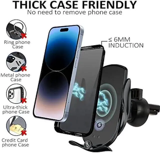 Alt view image 3 of 6 - Wireless Car Charger,15W Fast Charging, Phone Holder Mount, Auto Clamping, Phone Mount Phone Holder for iPhone 14 13 12 11, Samsung Galaxy S23+ S22, etc