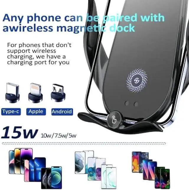 Alt view image 5 of 6 - Wireless Car Charger,15W Fast Charging, Phone Holder Mount, Auto Clamping, Phone Mount Phone Holder for iPhone 14 13 12 11, Samsung Galaxy S23+ S22, etc