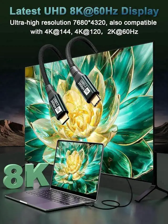 Alt view image 2 of 7 - USB C to USB C Monitor Cable 3.3FT-8K@60Hz USB C Display Cable-100W PD Fast Charging-USB 3.1 Gen 2 20Gbps Type-C Data Transfer, USBC to USBC Video Cable for iPhone 15 / 16 Plus Pro Max, MacBooks, iPad