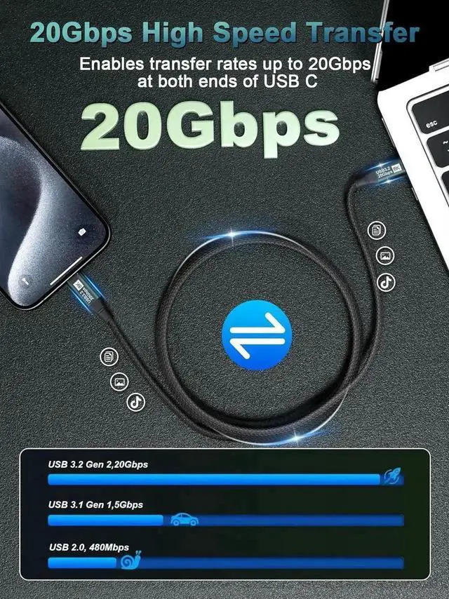 Alt view image 7 of 7 - USB C to USB C Monitor Cable 3.3FT-8K@60Hz USB C Display Cable-100W PD Fast Charging-USB 3.1 Gen 2 20Gbps Type-C Data Transfer, USBC to USBC Video Cable for iPhone 15 / 16 Plus Pro Max, MacBooks, iPad