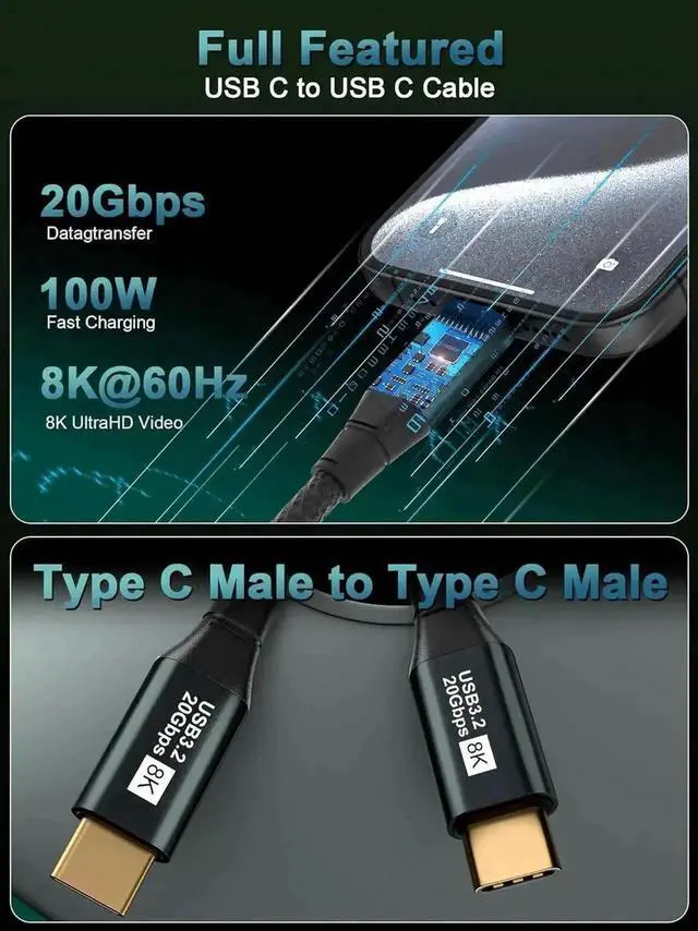Alt view image 3 of 7 - USB C to USB C Monitor Cable 3.3FT-8K@60Hz USB C Display Cable-100W PD Fast Charging-USB 3.1 Gen 2 20Gbps Type-C Data Transfer, USBC to USBC Video Cable for iPhone 15 / 16 Plus Pro Max, MacBooks, iPad