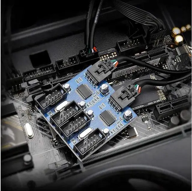 Alt view image 5 of 7 - Motherboard 9 Pin USB Header Splitter Male 1 to 4 Female Extension Splitter Cable Desktop Card 9-Pin USB 2.0 HUB Connector Adapter Port Multiplier