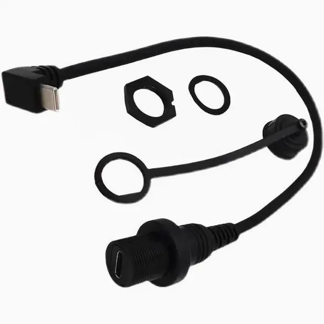 Alt view image 6 of 7 - USB2.0 waterproof cable Car yacht motorcycle instrument panel type-c extension cable Data charging adapter cable male to female bend Left+Right Angle