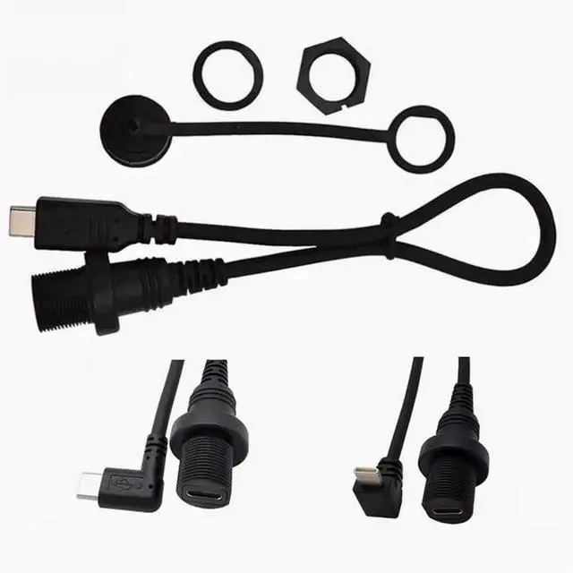 Alt view image 7 of 7 - USB2.0 waterproof cable Car yacht motorcycle instrument panel type-c extension cable Data charging adapter cable male to female bend Left+Right Angle