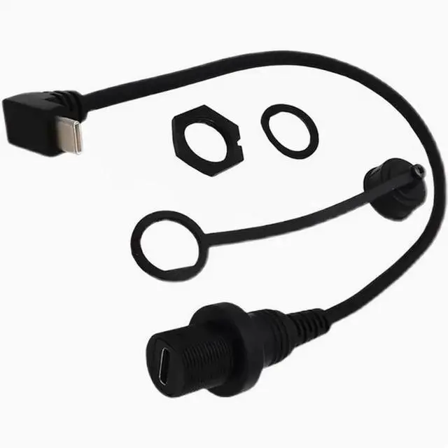 Alt view image 6 of 7 - USB2.0 waterproof cable Car yacht motorcycle instrument panel type-c extension cable Data charging adapter cable male to female bend Left+Right Angle