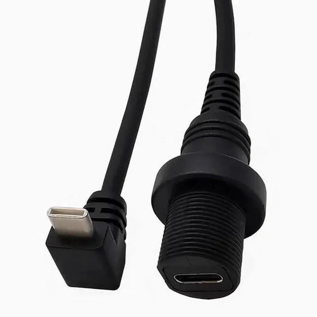 Alt view image 5 of 7 - USB2.0 waterproof cable Car yacht motorcycle instrument panel type-c extension cable Data charging adapter cable male to female bend Left+Right Angle