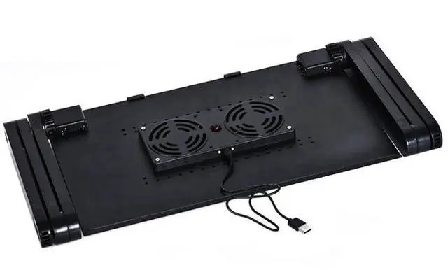 Alt view image 2 of 7 - Portable 360 Degree Adjustable Foldable Aluminium Alloy Desk Stand with Double CPU Fans & Mouse Pad for Laptop / Notebook, Desk Size: 420mm x 260mm (Black)