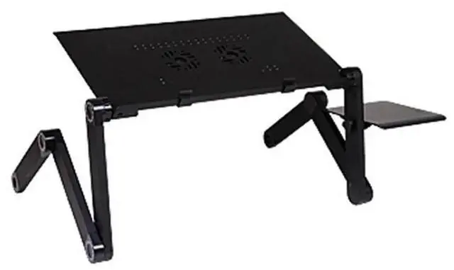Alt view image 7 of 7 - Portable 360 Degree Adjustable Foldable Aluminium Alloy Desk Stand with Double CPU Fans & Mouse Pad for Laptop / Notebook, Desk Size: 420mm x 260mm (Black)