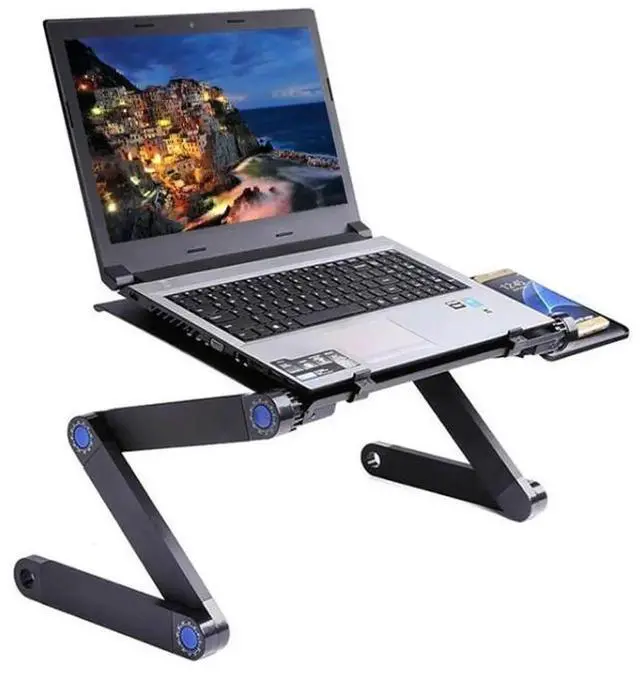 Alt view image 6 of 7 - Portable 360 Degree Adjustable Foldable Aluminium Alloy Desk Stand with Double CPU Fans & Mouse Pad for Laptop / Notebook, Desk Size: 420mm x 260mm (Black)