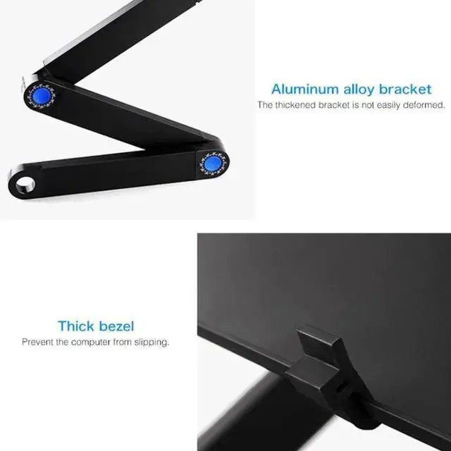 Alt view image 4 of 7 - Portable 360 Degree Adjustable Foldable Aluminium Alloy Desk Stand with Double CPU Fans & Mouse Pad for Laptop / Notebook, Desk Size: 420mm x 260mm (Black)