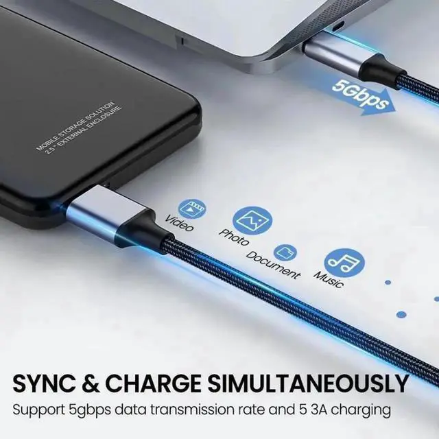 Alt view image 3 of 7 - Hard Drive Cable 3.3ft/1M, USB A/USB C to Micro B Cable [Nylon Braided], 5Gbps USB Type A/C Male to Micro B External Hard Drive Cable for Sea-gate WD Tosh-iba Westgate, Ma-c-Book Air M2 Pro, Camera