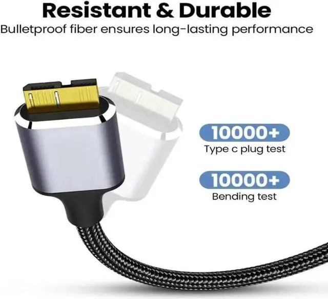 Alt view image 6 of 7 - Hard Drive Cable 3.3ft/1M, USB A/USB C to Micro B Cable [Nylon Braided], 5Gbps USB Type A/C Male to Micro B External Hard Drive Cable for Sea-gate WD Tosh-iba Westgate, Ma-c-Book Air M2 Pro, Camera