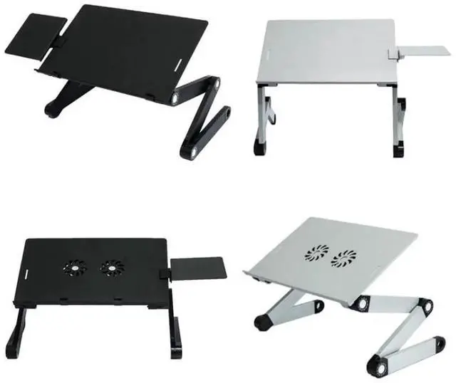 Alt view image 4 of 7 - T8 Aluminum Alloy Folding & Lifting Laptop Desk Office Desk Heightening Bracket with Fan & Mouse Board (Silver) with Fan & Mouse Board (Silver)