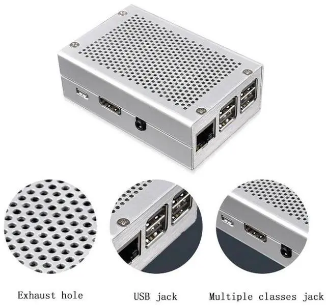 Alt view image 2 of 7 - Aluminum Alloy Shell Grid Cooling Box For Raspberry Pi 3 Model B Pi 2/B + Black with Fan Black with Fan