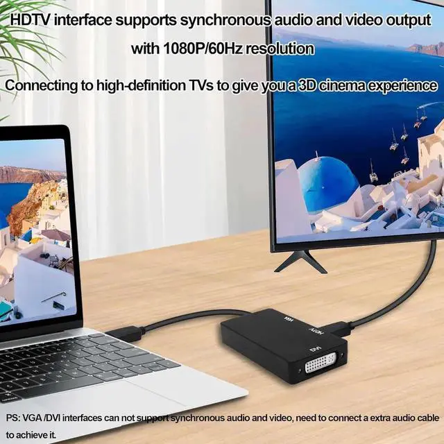 Alt view image 2 of 7 - DisplayPort to HDTV VGA DVI Adapter DP to VGA DVI HDTV 3 in 1 Adapter Converter Male to Female Cable for PC Laptop TV Projector