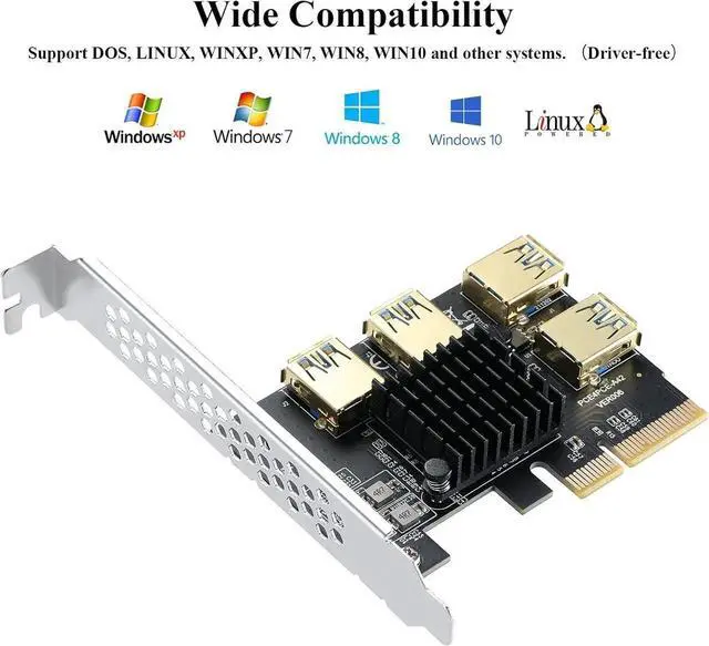 Alt view image 2 of 7 - Goldendisk PCI Express Multiplier Riser Card,PCI-E 4X to External 4 PCI-E USB 3.0 Converter Adapter Card 4 Ports for Bitcoin ETH Mining Miner Device
