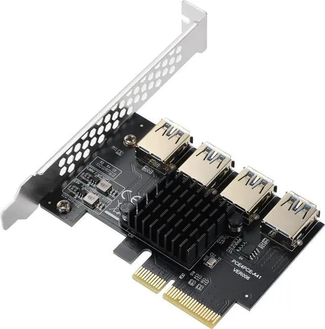 Main image of Goldendisk PCI-E 4X to 4 PCIe Slots Riser Card,USB 3.0 Adapter Multiplier Card for Bitcoin Mining