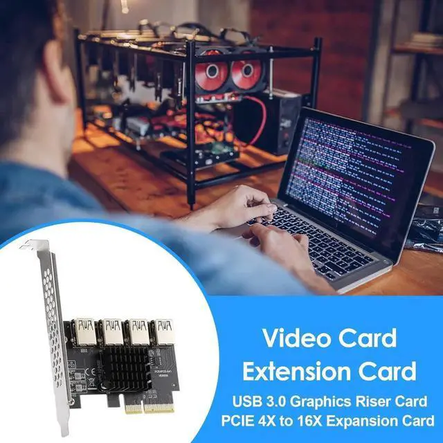 Alt view image 5 of 7 - Goldendisk PCI-E 4X to 4 PCIe Slots Riser Card,USB 3.0 Adapter Multiplier Card for Bitcoin Mining