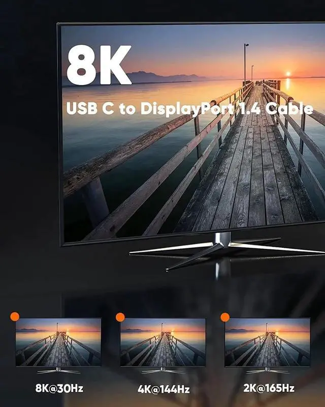 Alt view image 3 of 7 - CableCreation 8K USB C to DisplayPort Adapter, 40G Type C to Display Port,USB-C to DP 1.4 [8K@60Hz, 4K@144Hz] HDR, Thunderbolt 4/3 Compatible with Valve Index, MacBook, iPhone 15, XPS, Oculus Rift S