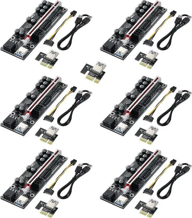 Main image of Goldendisk PCI-E 1X to 16X Riser Card, for Bitcoin Ethereum Mining ETH,10 Capacitors,with 0.6 m USB 3.0 Extension Cable & 6PIN SATA Power Cable - GPU Extender Riser Card - (V011-PRO,6 Pack)