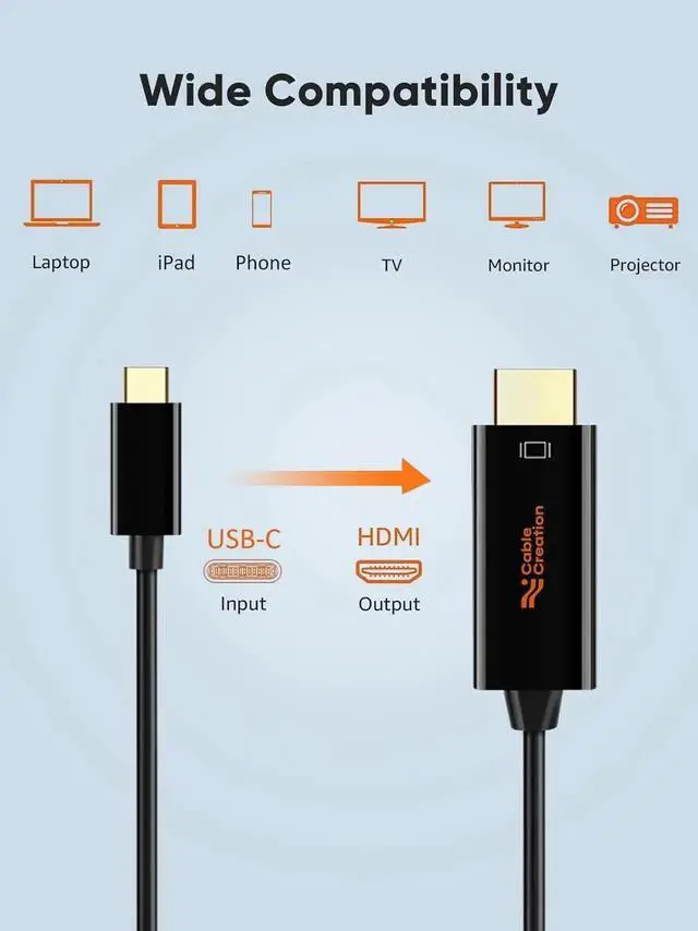 Alt view image 7 of 7 - CableCreation USB-C to HDMI 4K, 3ft Type-C to HDMI Cord Compatible with Thunderbolt 3/4, Android Phone to TV, iPhone 15/16 Series, MacBook, iPad Pro, Galaxy, Dell