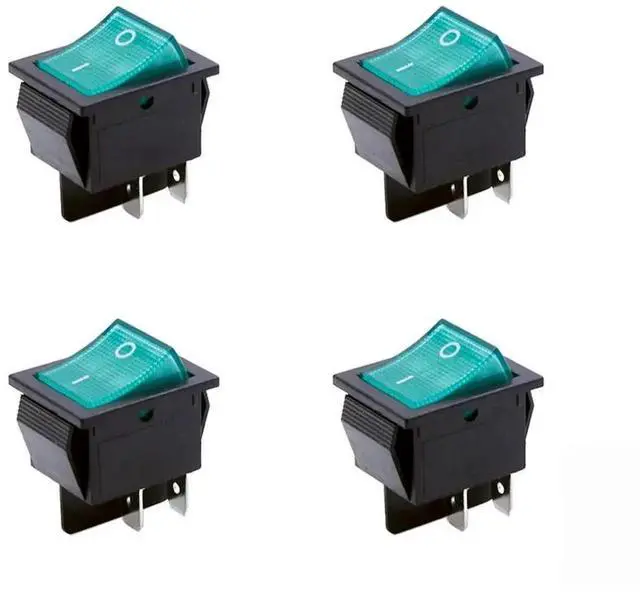 4PCS KCD4 Square Rocker Switch with Light 4Pin ON/Off 2-Position DPST Rocker Boat Switch 16A/20A AC 250V/125V for Car, Motorcycle (Green)