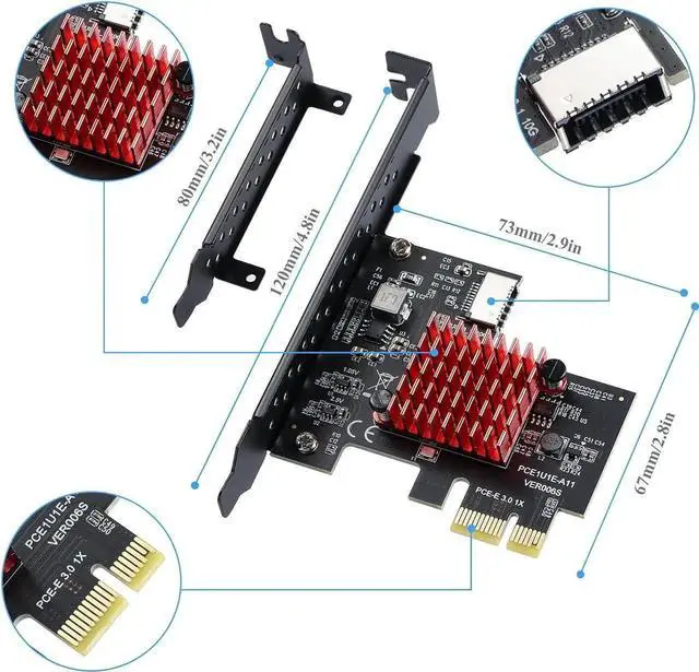 Alt view image 4 of 7 - Goldendisk Pcie USB Card,PCI-E 1X to USB3.1 A-Key Gen2 Front Type-C Expansion Card,10Gbps Type-E Internal Front Panel Connector Riser Card,PCI Express 3.0 X1 Adapter for Desktop PCs (ASM3142)