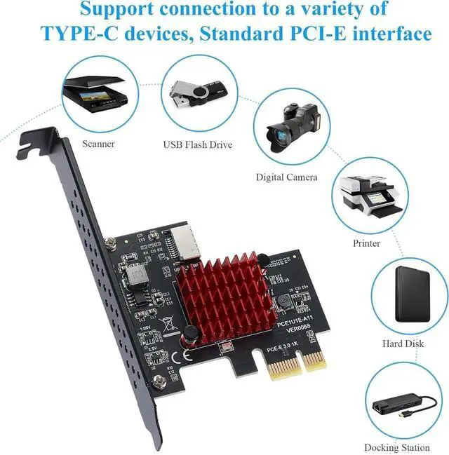 Alt view image 2 of 7 - Goldendisk Pcie USB Card,PCI-E 1X to USB3.1 A-Key Gen2 Front Type-C Expansion Card,10Gbps Type-E Internal Front Panel Connector Riser Card,PCI Express 3.0 X1 Adapter for Desktop PCs (ASM3142)