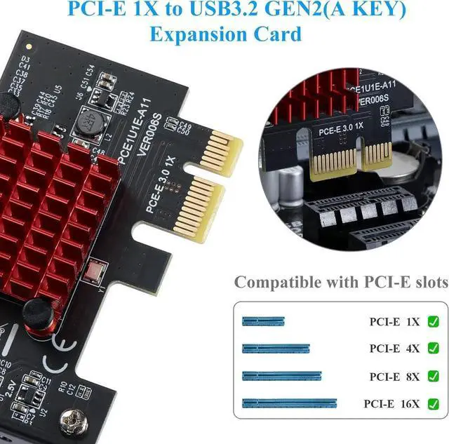 Alt view image 6 of 7 - Goldendisk Pcie USB Card,PCI-E 1X to USB3.1 A-Key Gen2 Front Type-C Expansion Card,10Gbps Type-E Internal Front Panel Connector Riser Card,PCI Express 3.0 X1 Adapter for Desktop PCs (ASM3142)