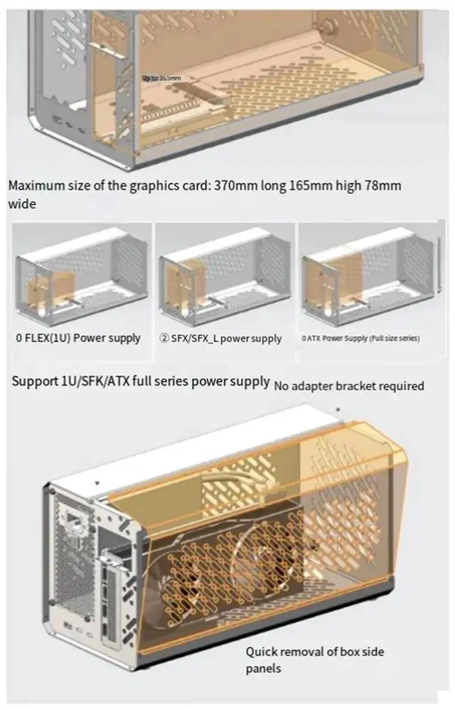 Alt view image 4 of 6 - OCuLink Thunderbolt3/4 USB4 Chassis External Graphics Card GPU Dock PCIE 4.0 TH3P4G3 OCuP4v2 Metal Frame Case ATX37 Case,1 * ATX37CM Case