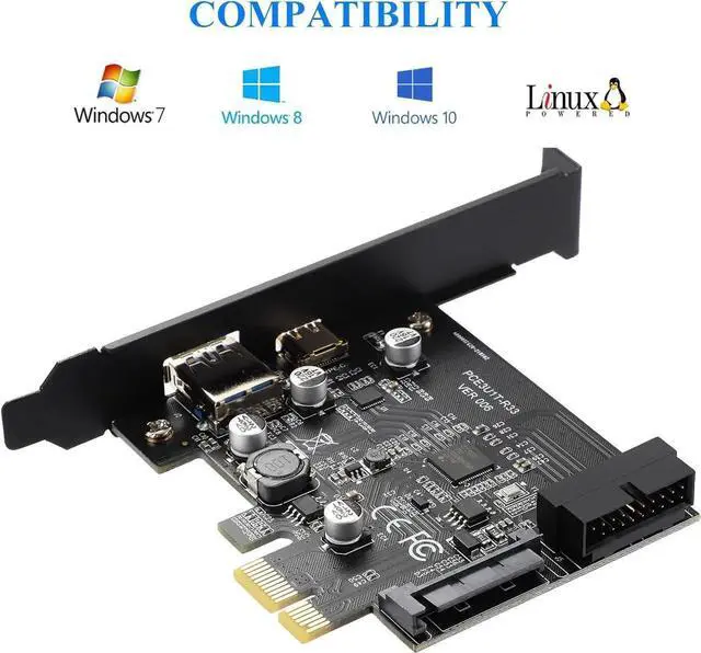 Alt view image 4 of 7 - Goldendisk PCI-E 1X to USB 3.2 GEN1 5Gbps External USB-A+Type-C Expansion Card, Built-in USB 3.0 20PIN Front Panel Connector and 15PIN Power Connector, USB3.0 2-Port Adapter Card.