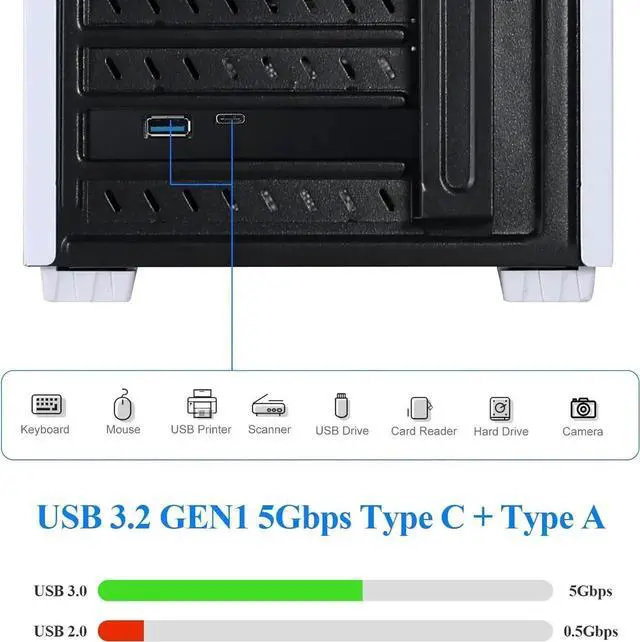 Alt view image 3 of 7 - Goldendisk PCI-E 1X to USB 3.2 GEN1 5Gbps External USB-A+Type-C Expansion Card, Built-in USB 3.0 20PIN Front Panel Connector and 15PIN Power Connector, USB3.0 2-Port Adapter Card.