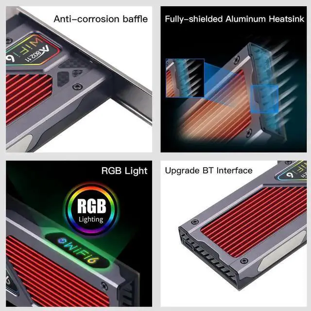 Alt view image 6 of 7 - FV-AXE3000RGB WiFi 6E PCIe Gaming Network Card 5400Mbps, Ultra-Low Latency, OFDMA, RGB Lighting | Compatible with Intel AX210, Windows 10/11 (64-bit)