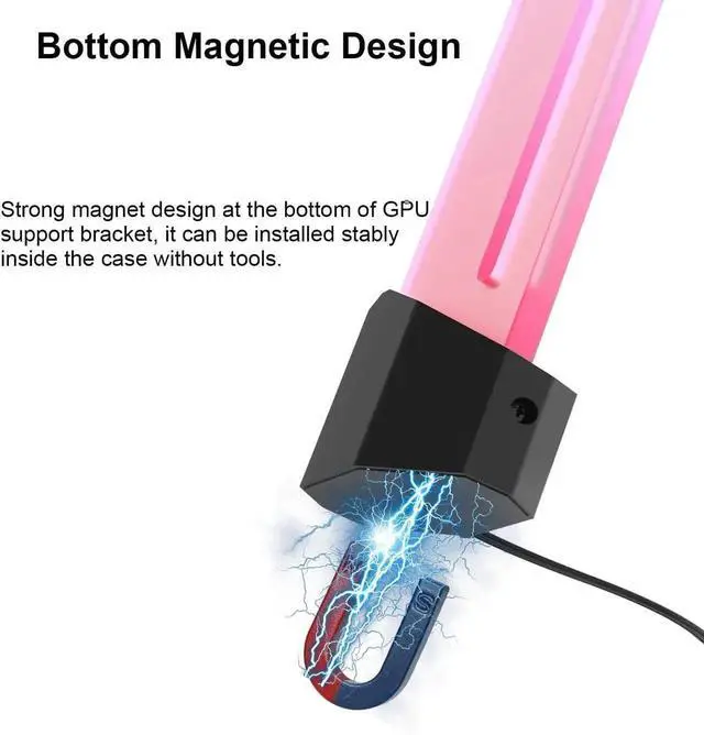 Alt view image 3 of 5 - ARGB GPU Support Bracket, 5V 3 Pin RGB GPU Stand Holder, Anti Sag GPU Bracket, Graphics Card Support with Height Adjustable and Bottom Magnetic 35 to 172mm for Computer