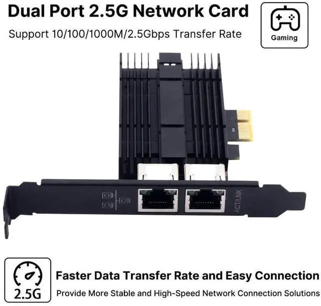Alt view image 5 of 7 - 2.5Gbps PCIe Network Card Dual RJ45 Port Adapter with Intel I226 Chipset for Desktop Gaming Office 2500/1000/100Mbps PCI Express Gigabit Ethernet NIC Card RJ45 LAN Port Controller