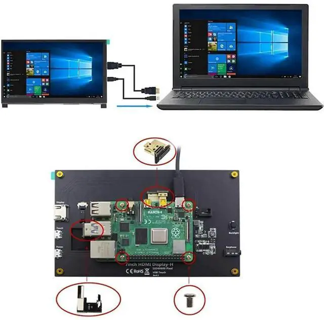 Alt view image 6 of 6 - 7 inch Touchscreen Monitor LCD HDMI Display Monitor 1024x600 HD IPS HDMI Display Compatible with Raspberry Pi 3B+/4B with Stand-H Drive-Free