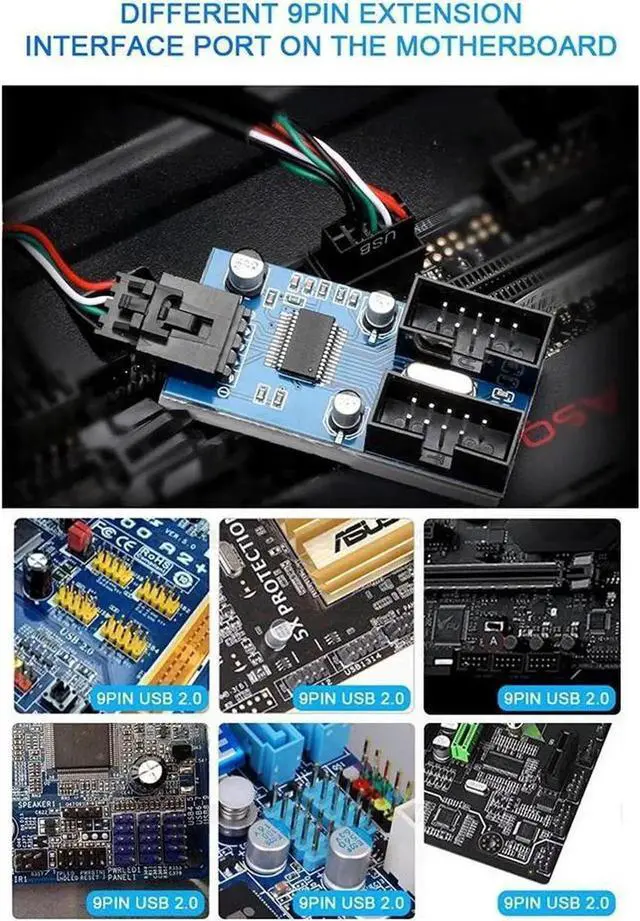 Alt view image 5 of 6 - Motherboard Usb 2.0 9Pin Header 1 To 2 Extension Hub Splitter Adapter - Converter Mb Usb 2.0 Female To 2 Female - 30Cm Cable Usb 9-Pin Internal Cable 9 Pin Connector Adapter Port Multiplier
