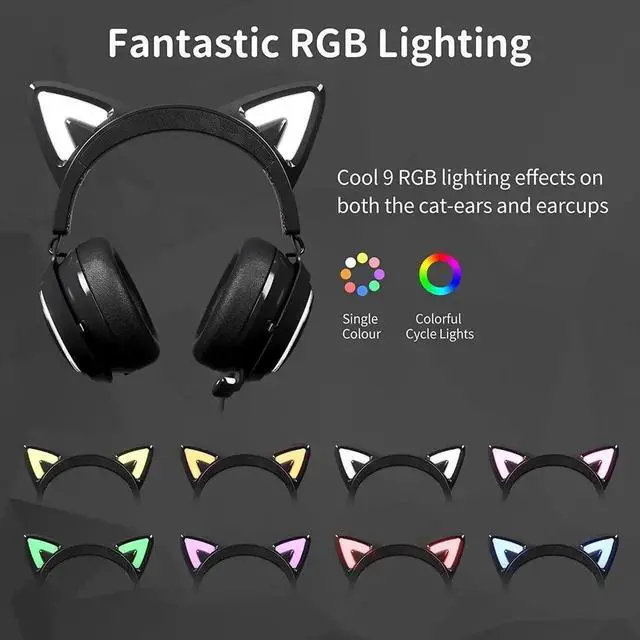 Alt view image 5 of 6 - Cat Ear Headset, USB Gaming Headset with Retractable Mic, 7.1 Surround Sound, RGB Lighting, Wired Headset for PC, PS4, PS5 - Black